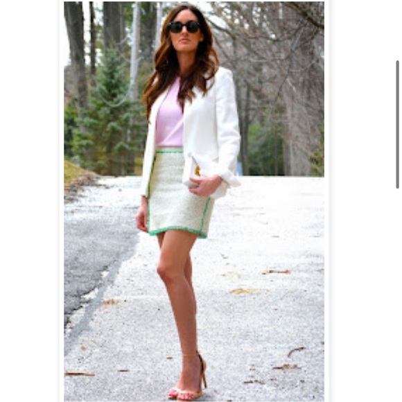 J. Crew Green White Metallic Tweed Fringe Mini Skirt Sz 0 - Picture 8 of 15